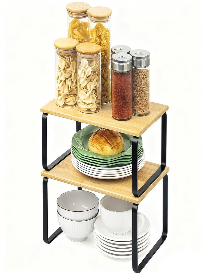 JMLHMXC Cabinet Storage Rack, 2-Piece Kitchen Countertop Shelf, Kitchen Storage Rack, Spice Rack, Stackable, Expandable - Black Legs - Image 2